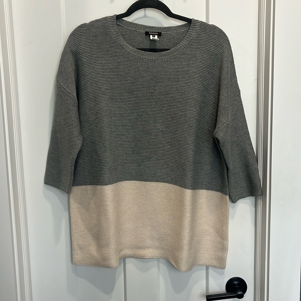 Kerisma 3/4 length knit gray and cream sweater